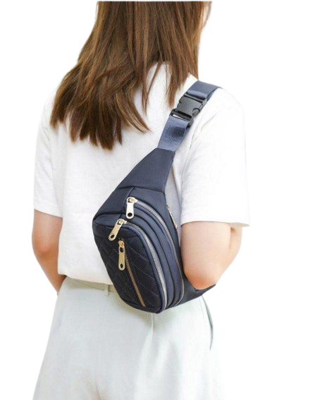 Unisex Quilted Navy Blue Waist Bag