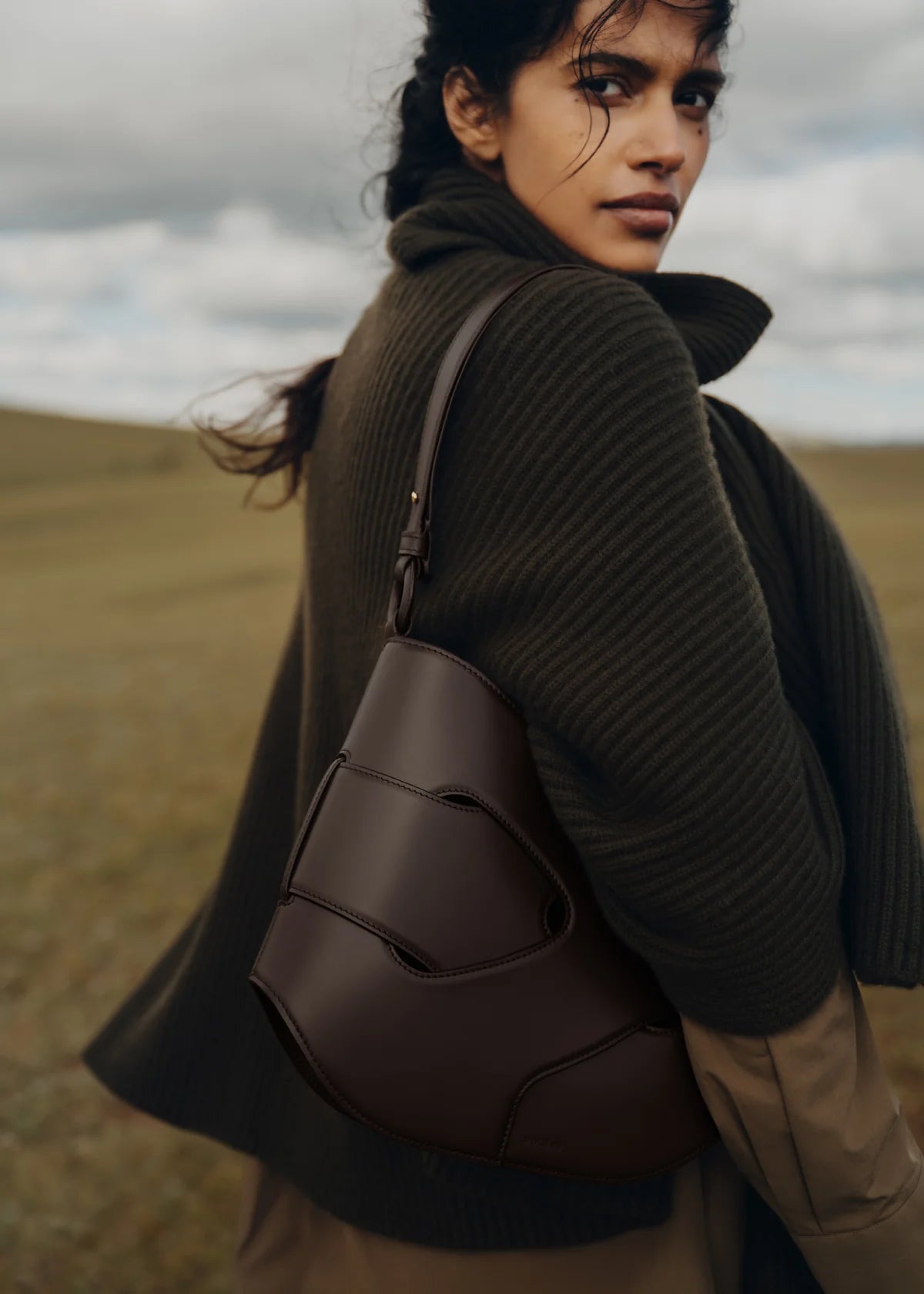 Polène Nodde Hobo bag - Dark Brown