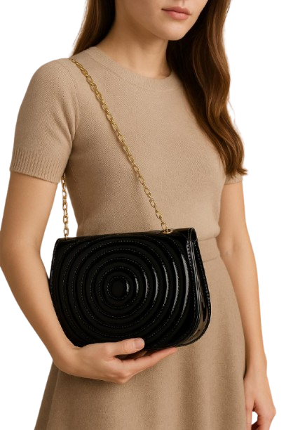Elegant Black Patent Leather Shoulder Bag