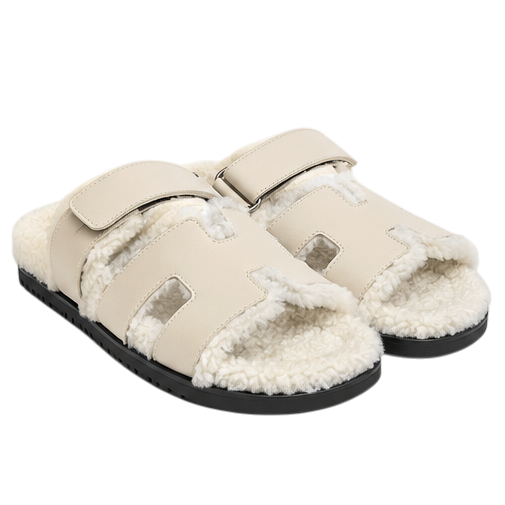 Hermès Chypre Shearling Sandals – Beige Suede & Ecru