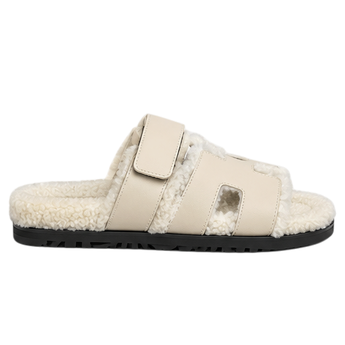 Hermès Chypre Shearling Sandals – Beige Suede & Ecru