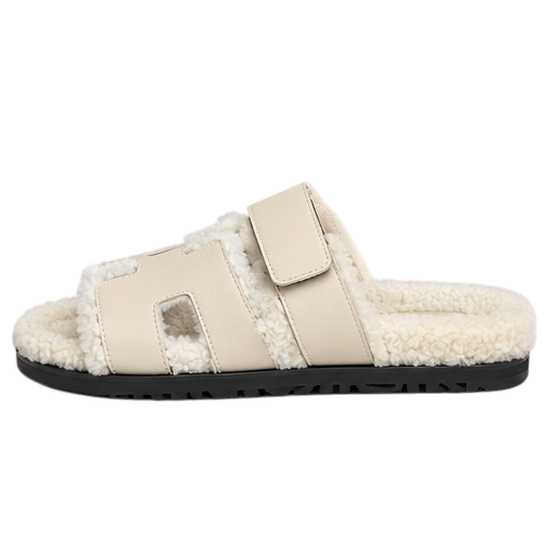 Hermès Chypre Shearling Sandals – Beige Suede & Ecru