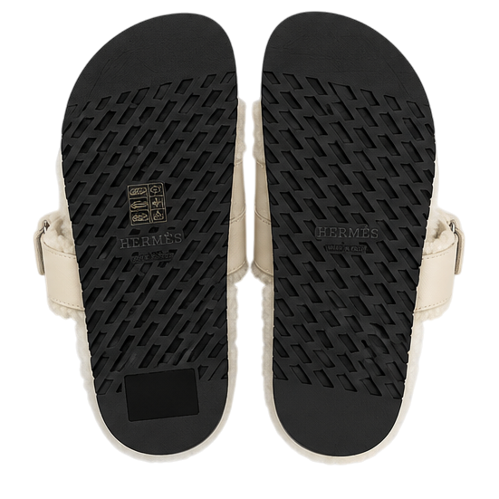 Hermès Chypre Shearling Sandals – Beige Suede & Ecru