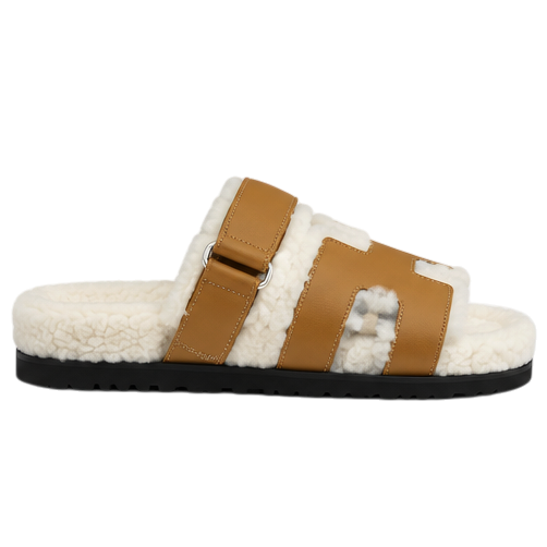Hermès Chypre Shearling Sandals – Havane Suede & Ecru