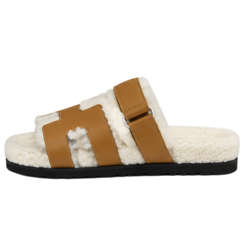 Hermès Chypre Shearling Sandals – Havane Suede & Ecru