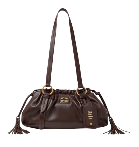 Miu Miu Joie Nappa Leather Shoulder Bag - Dark Brown
