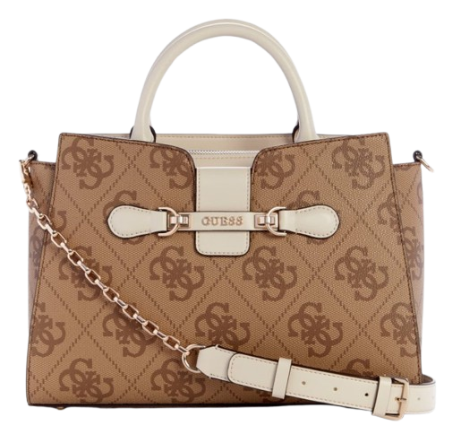Guess Nolana Girlfriend Satchel - Latte Logo/White