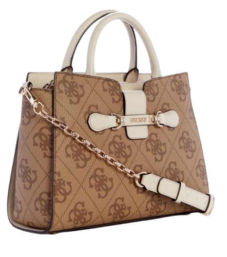 Guess Nolana Girlfriend Satchel - Latte Logo/White