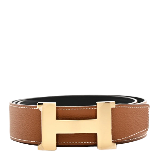 Hermès Leather H Belt - Gold/Brown