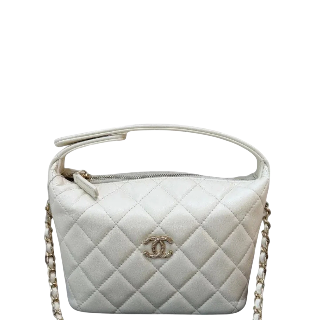 Chanel Quilted Hobo Clutch Bag - White