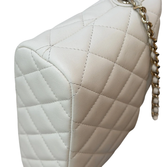 Chanel Quilted Hobo Clutch Bag - White